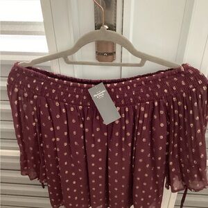 Abercrombie & Fitch Burgundy Off-Shoulder Top